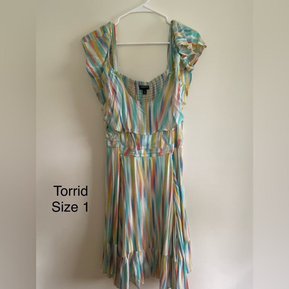 Torrid Multicolor Striped Ruffle Dress